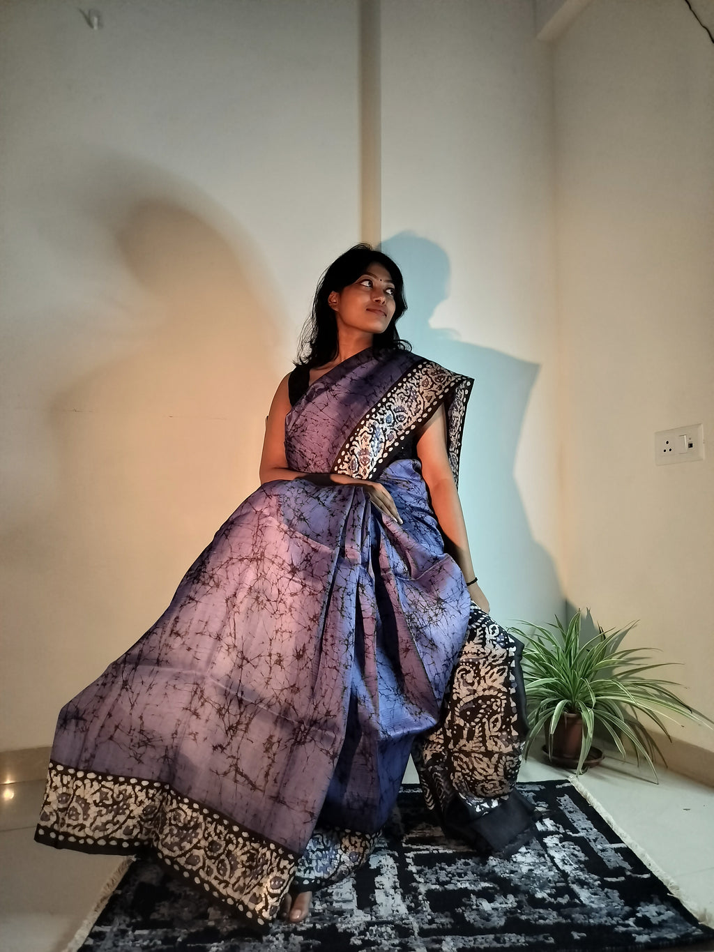 Murshidabad silk- Violet and Black