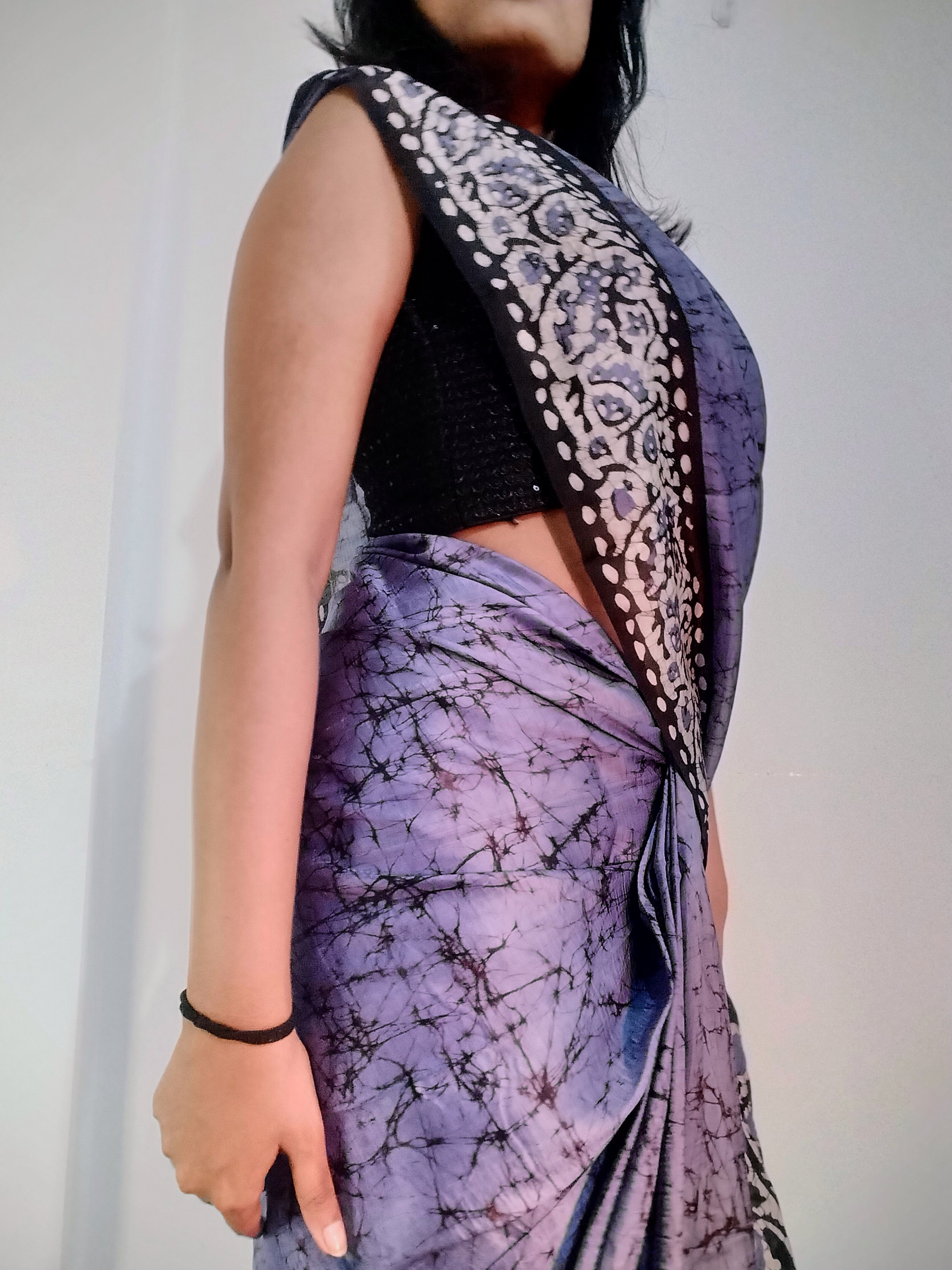 Murshidabad silk- Violet and Black