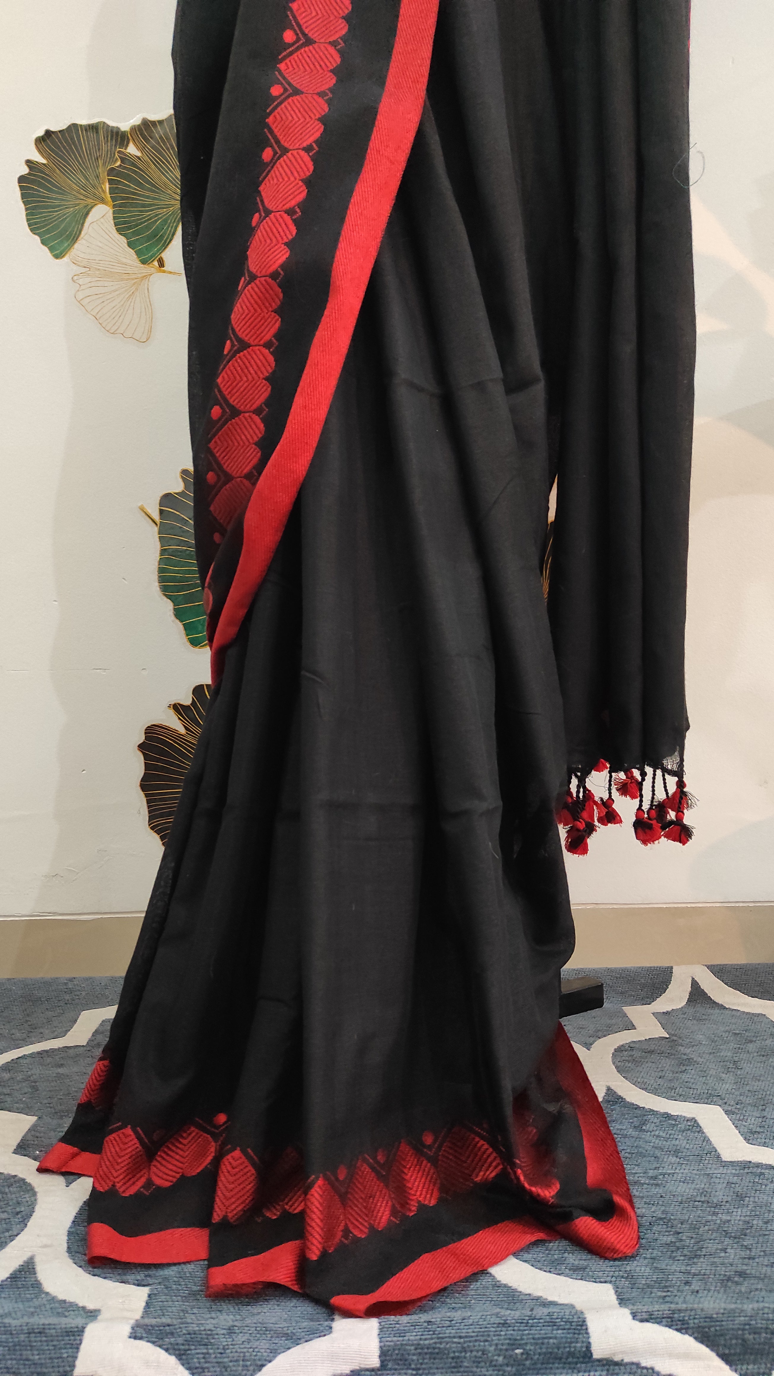 Khesh cotton Pan border: Black and red