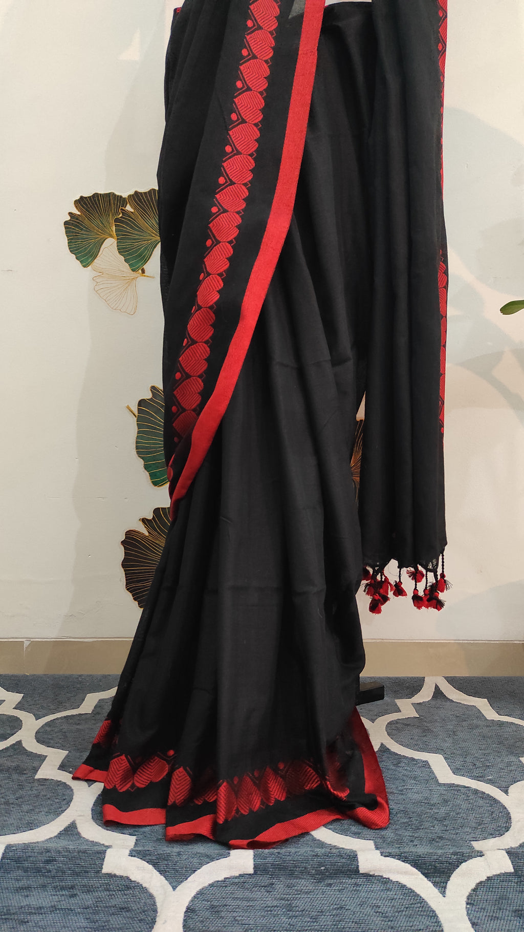 Khesh cotton Pan border: Black and red