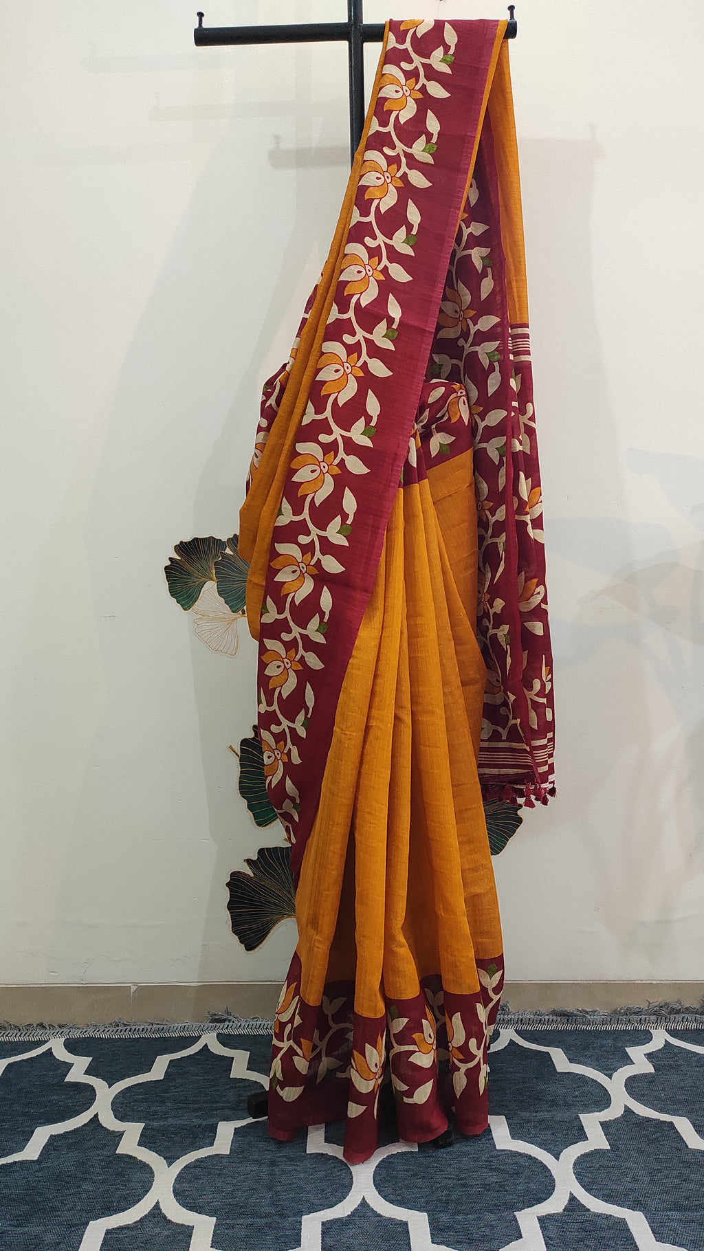 Handloom Matka: Ochre yellow with red border