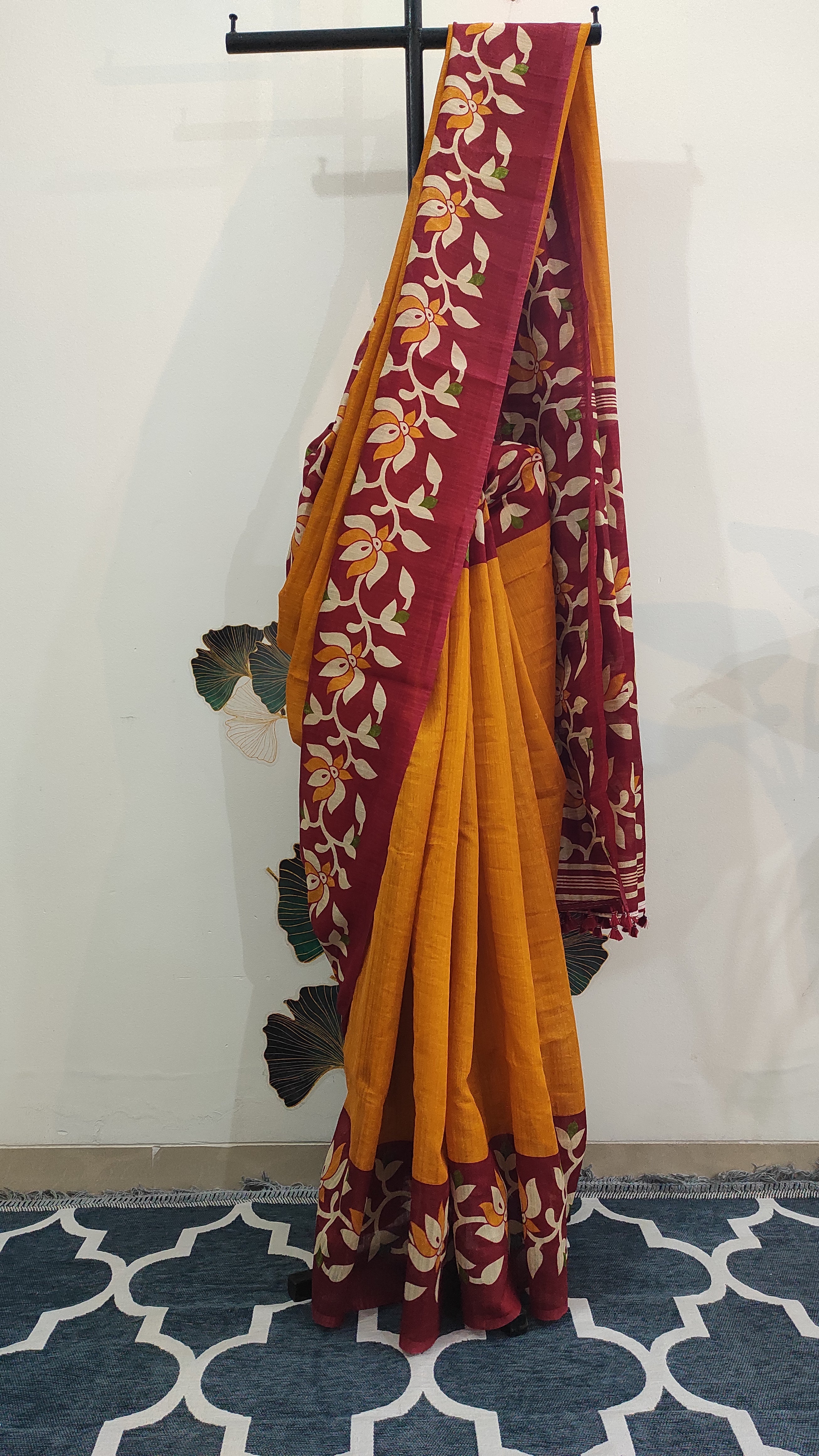 Handloom Matka: Ochre yellow with red border