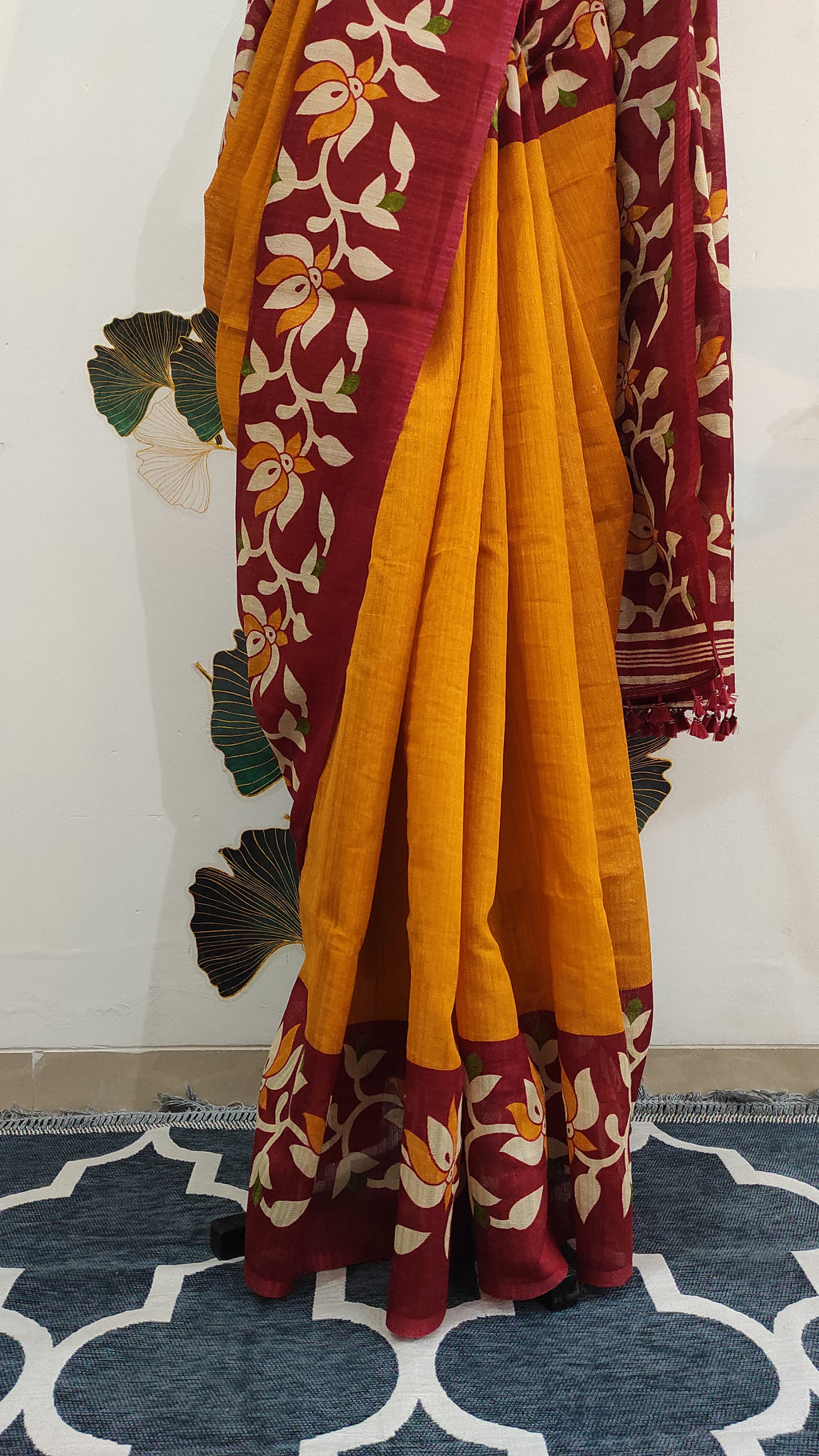 Handloom Matka: Ochre yellow with red border