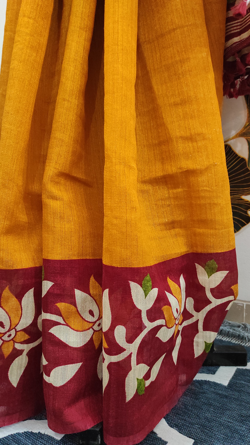 Handloom Matka: Ochre yellow with red border