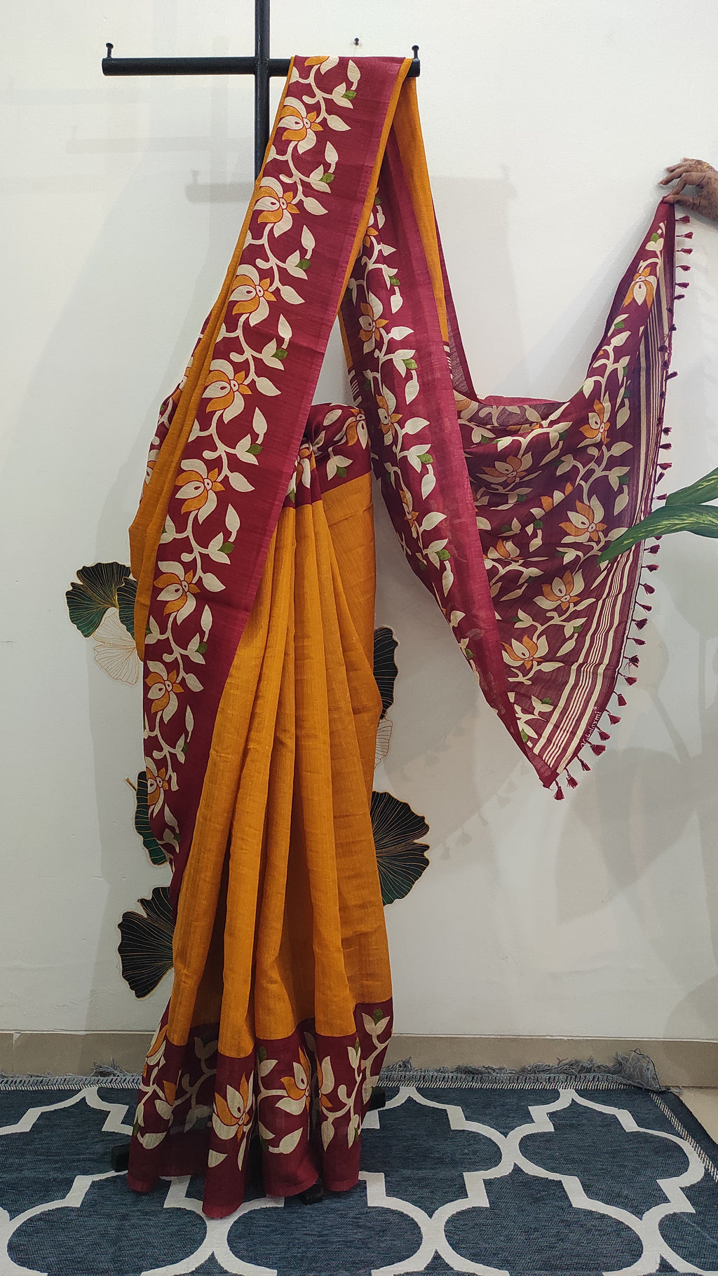 Handloom Matka: Ochre yellow with red border