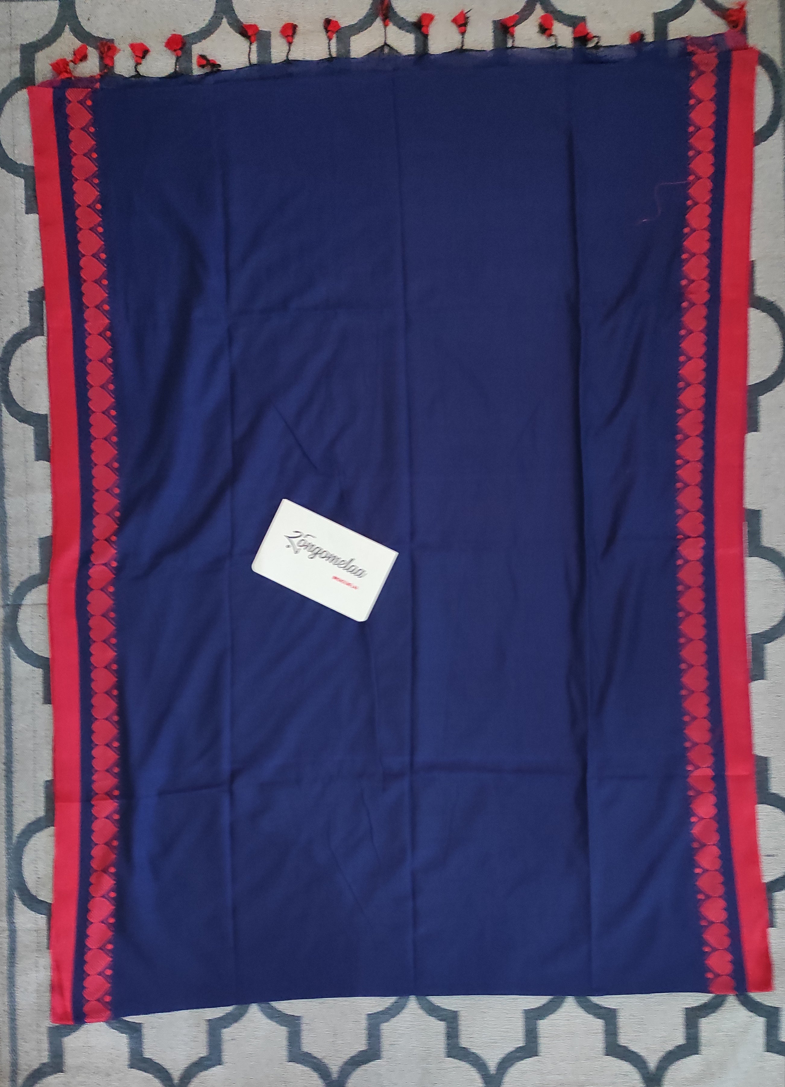 Khesh cotton Pan border: Blue and red
