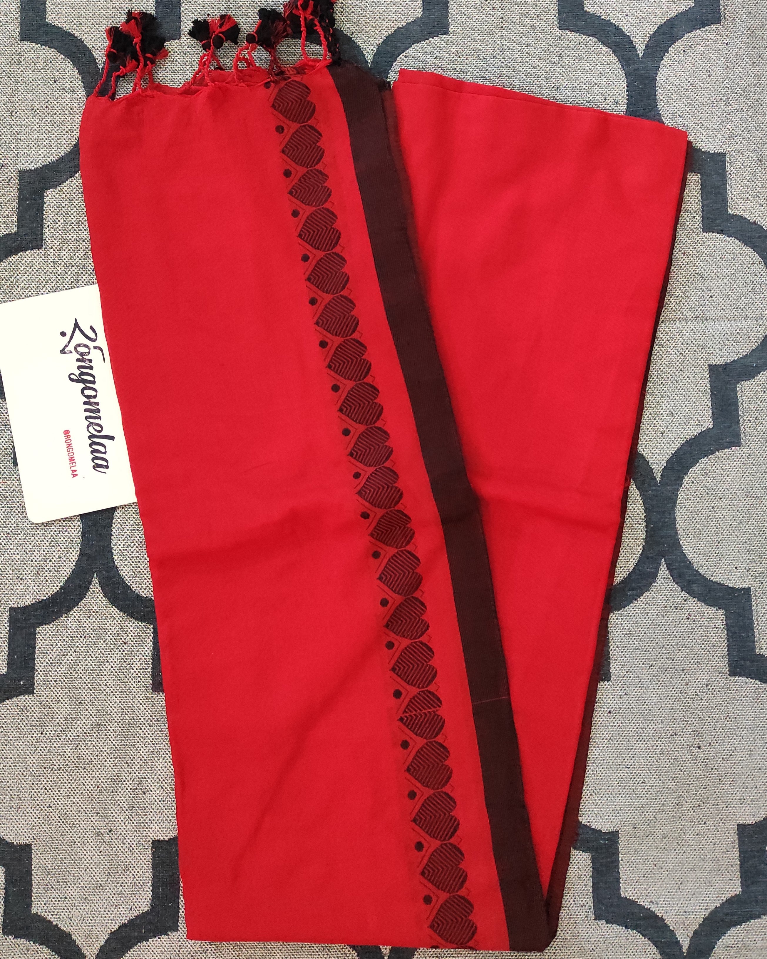 Khesh cotton Pan border: Red and maroon