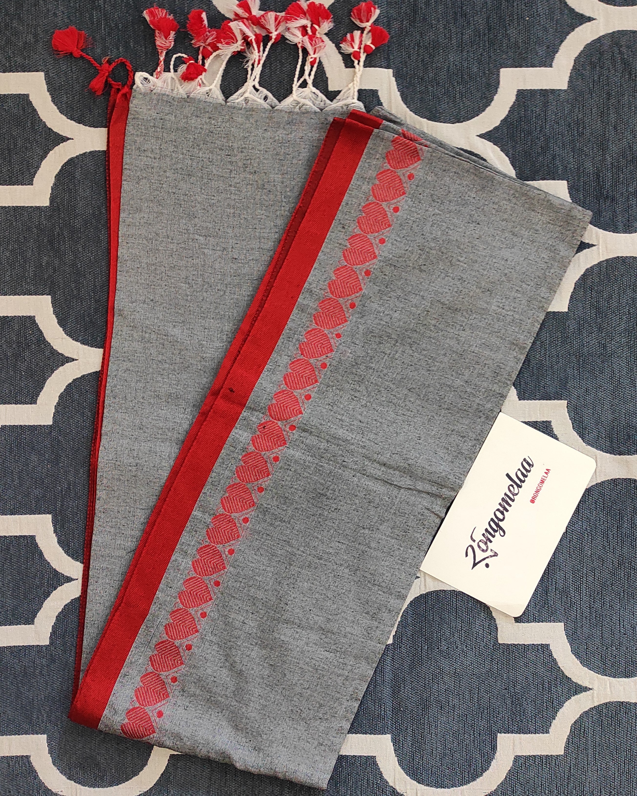Khesh cotton Pan border: gray and red
