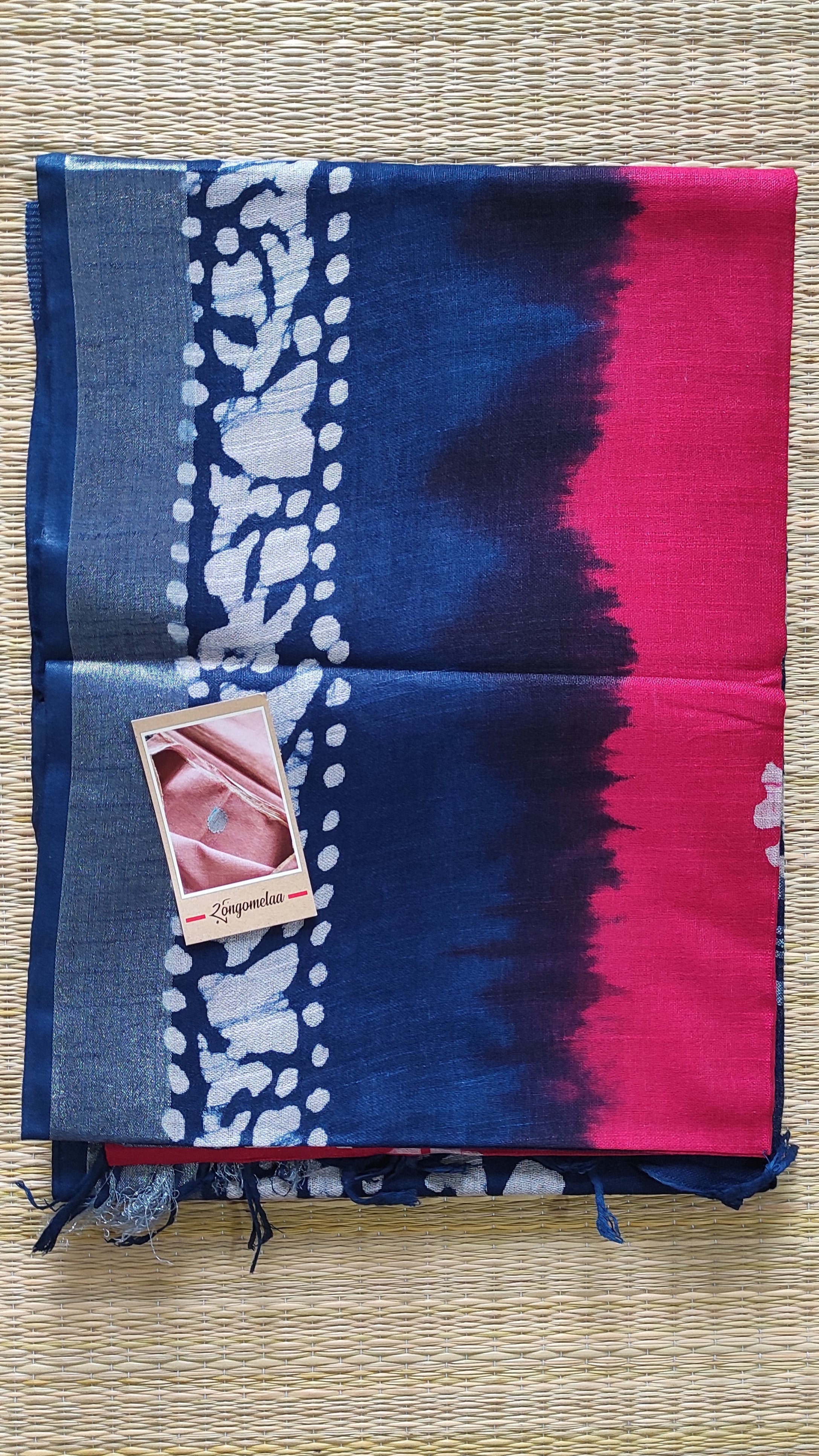 Linen batik: Pinkish-red and blue