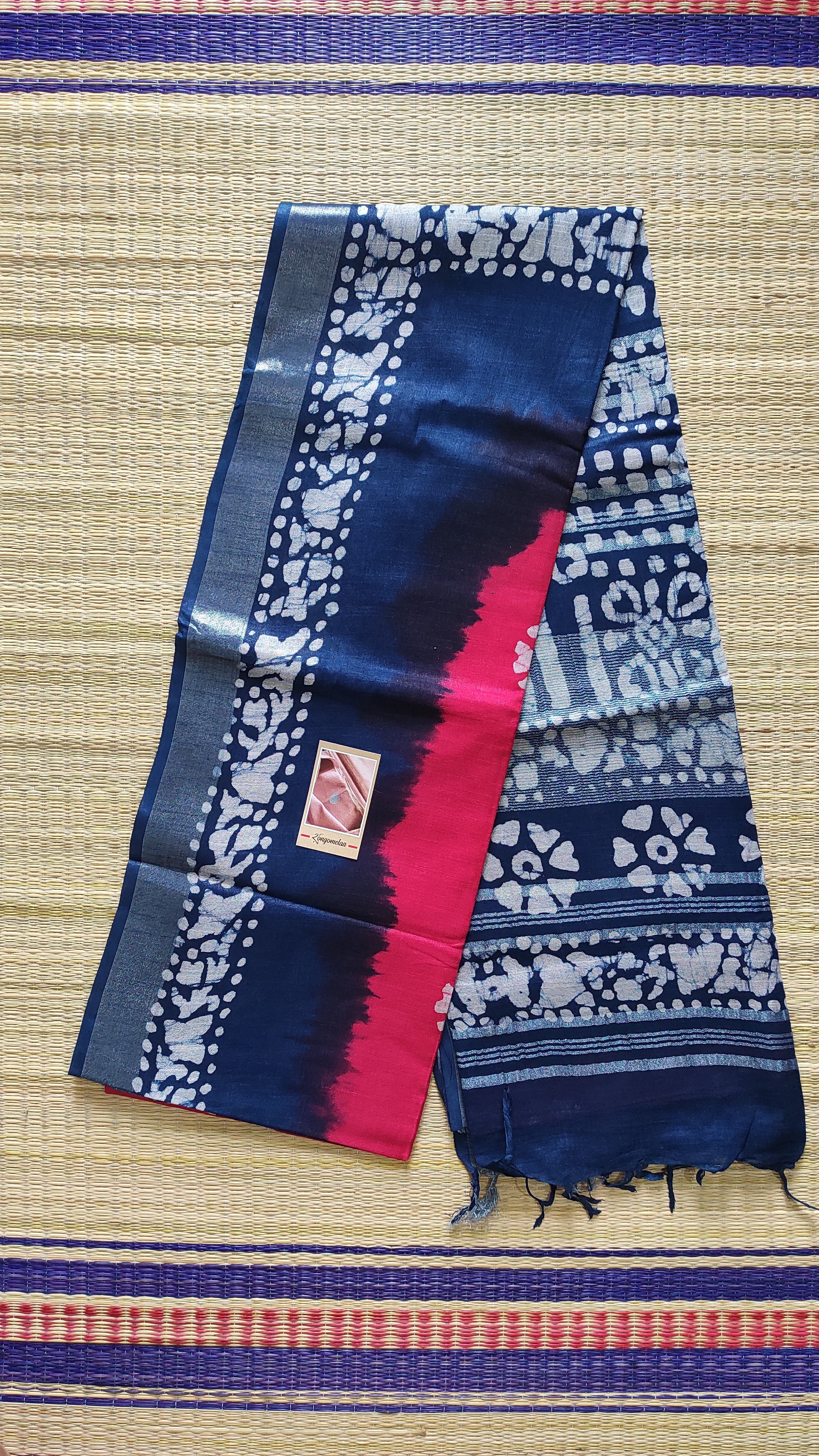 Linen batik: Pinkish-red and blue