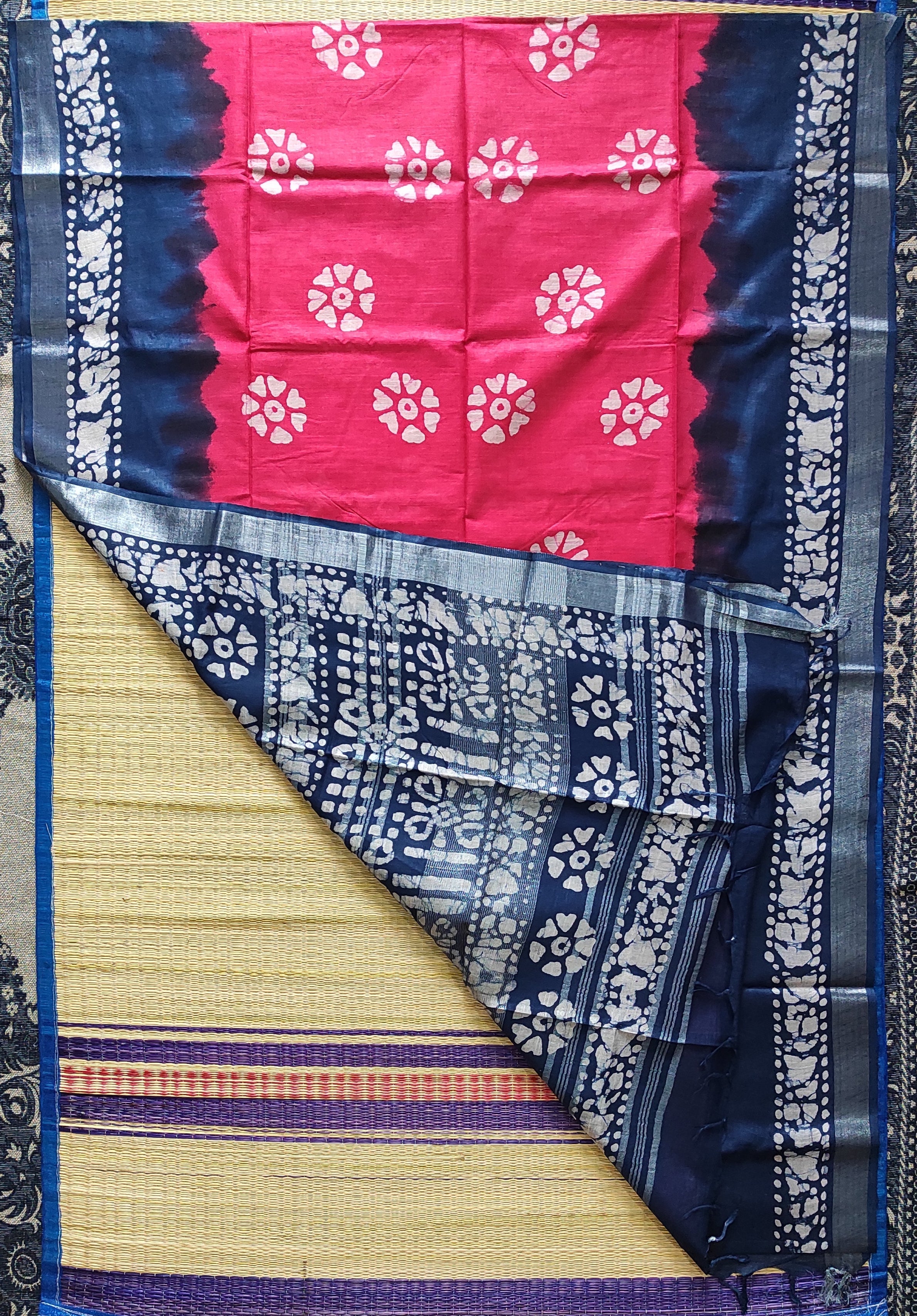 Linen batik: Pinkish-red and blue