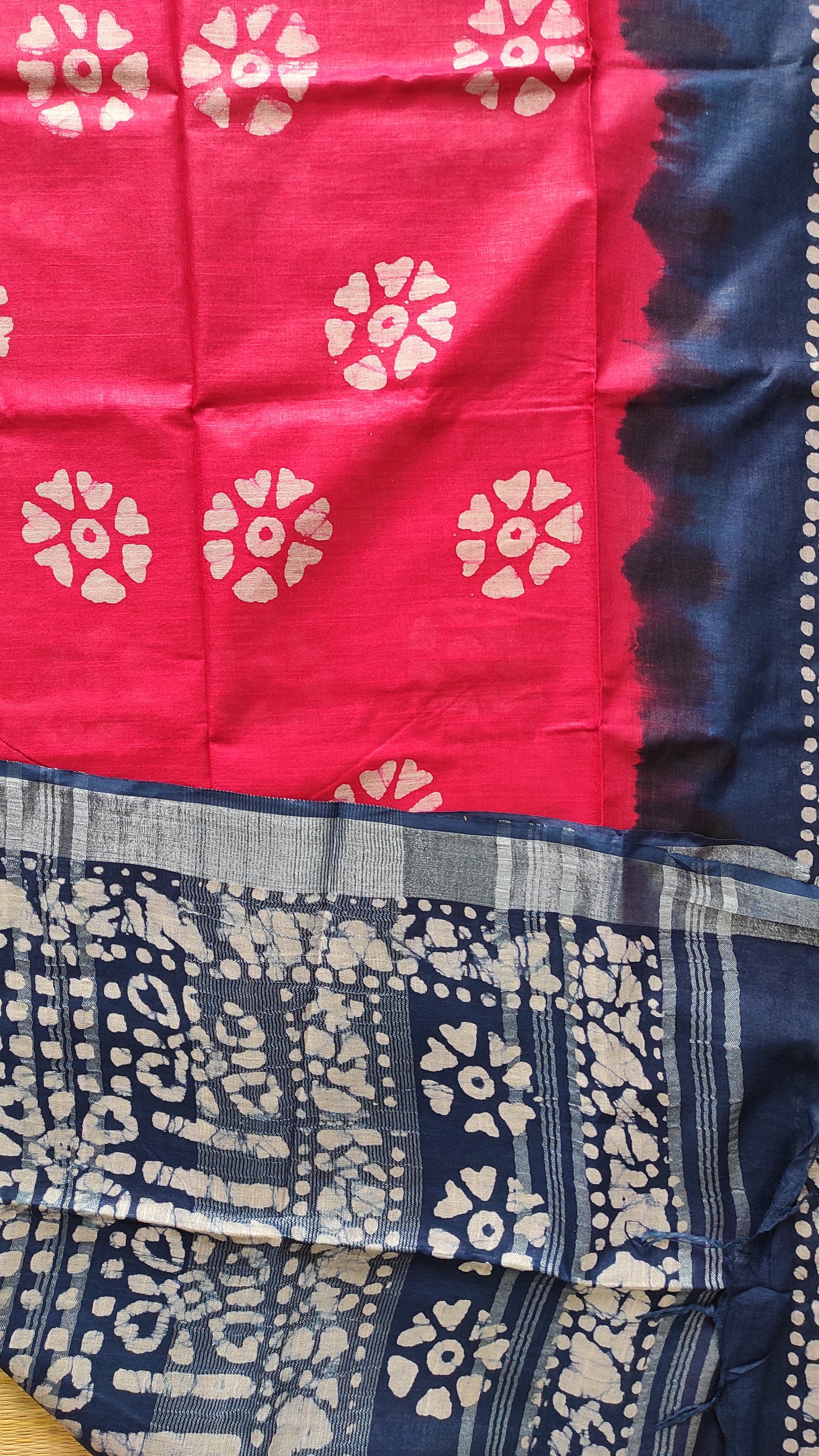 Linen batik: Pinkish-red and blue