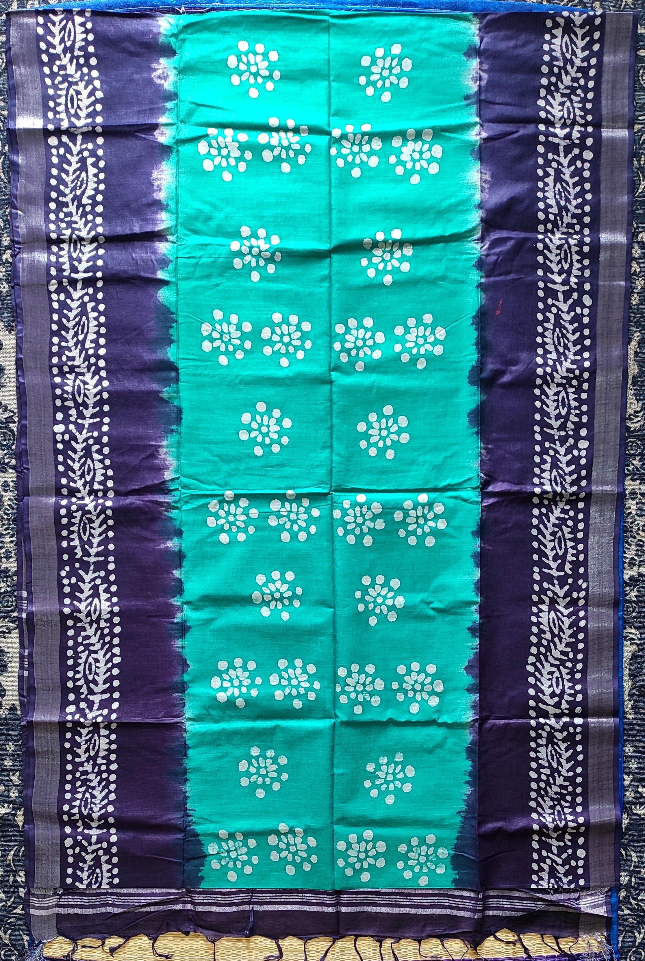 Linen Batik: Green and blue
