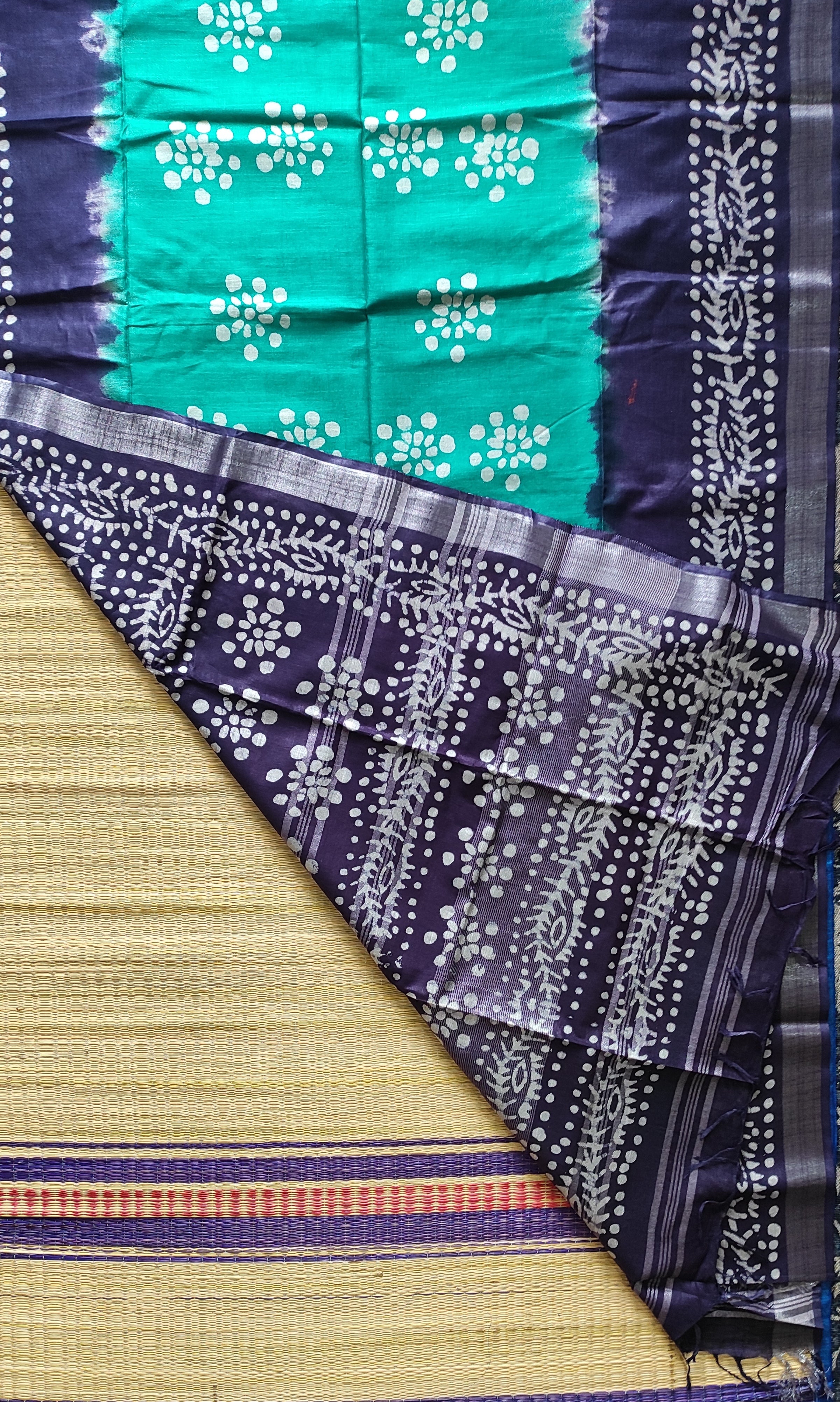 Linen Batik: Green and blue