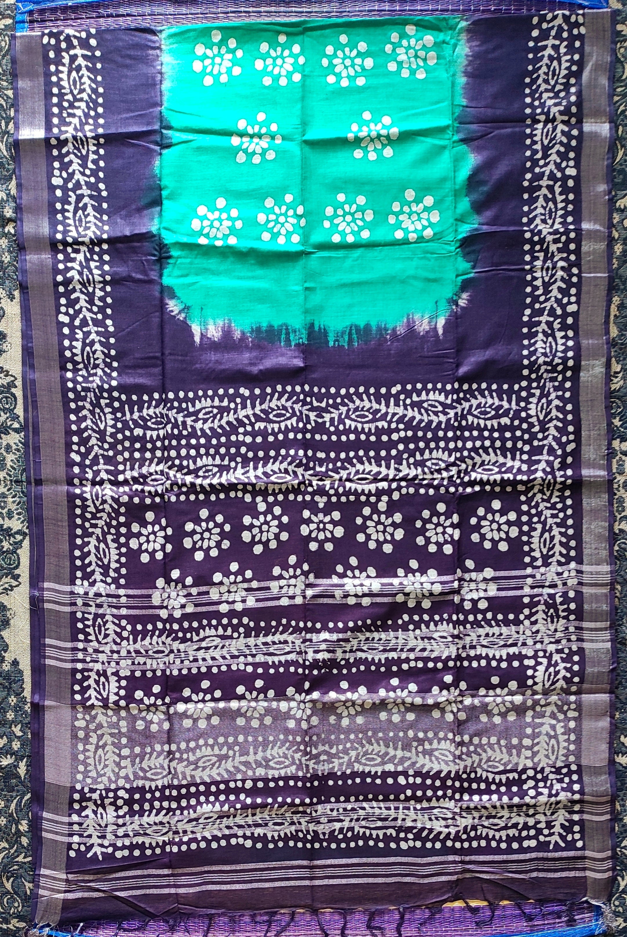 Linen Batik: Green and blue