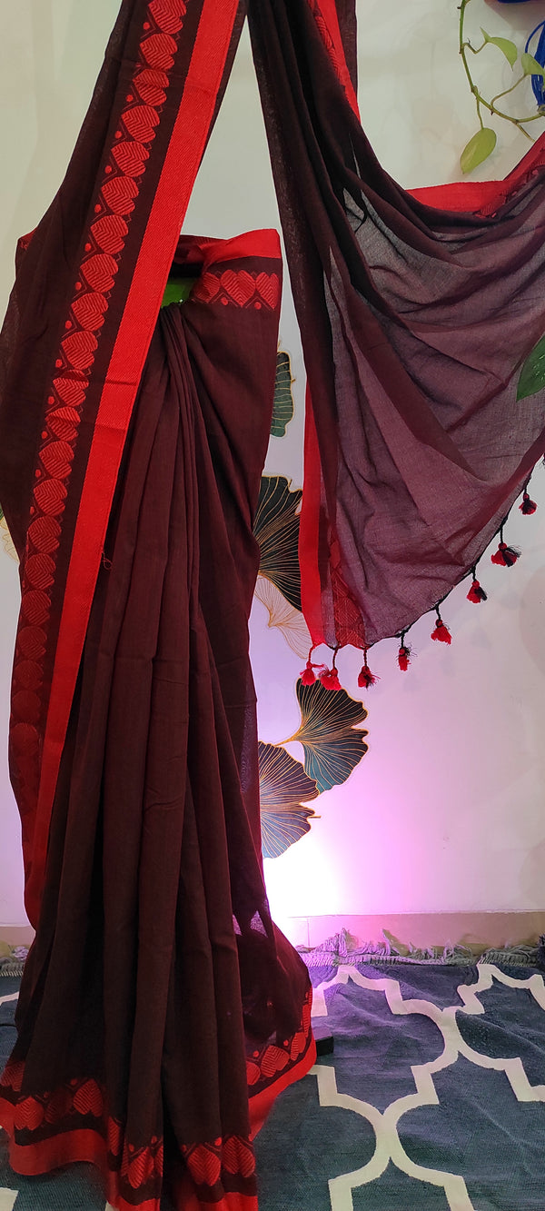 Khesh cotton Pan border: Maroon and red