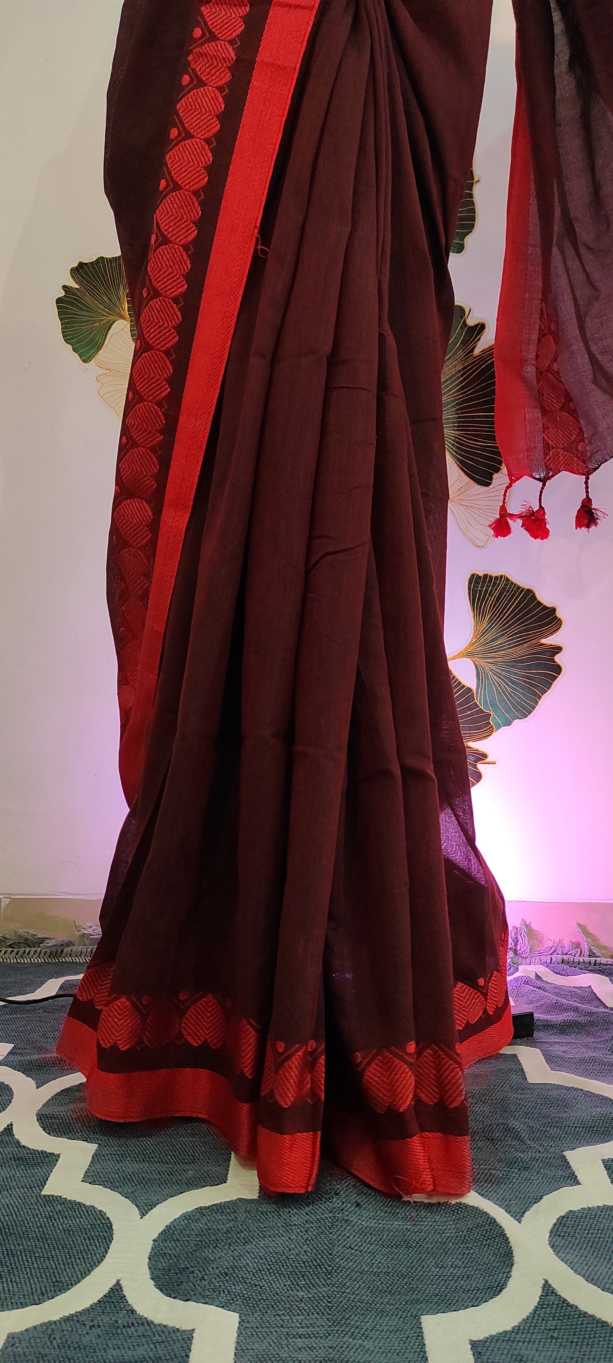 Khesh cotton Pan border: Maroon and red