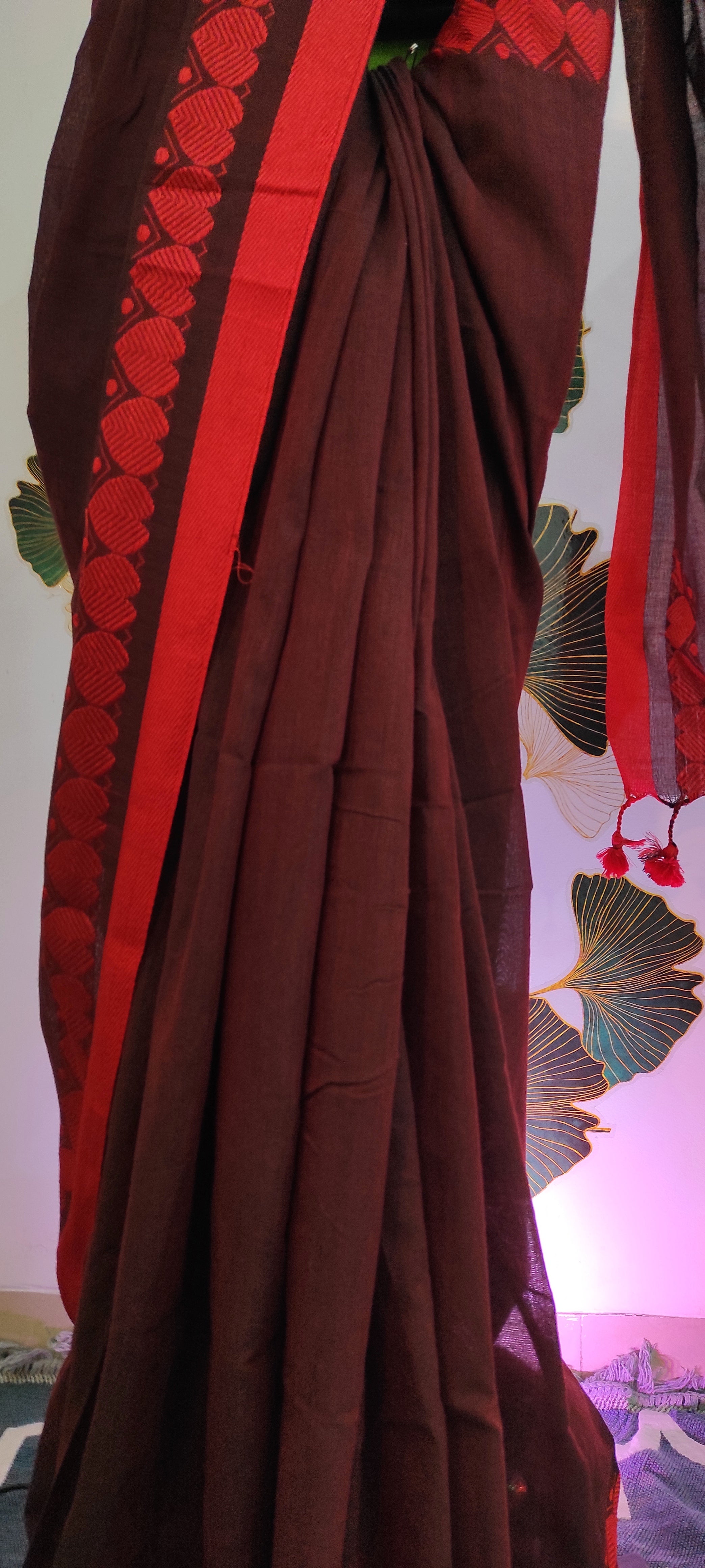 Khesh cotton Pan border: Maroon and red