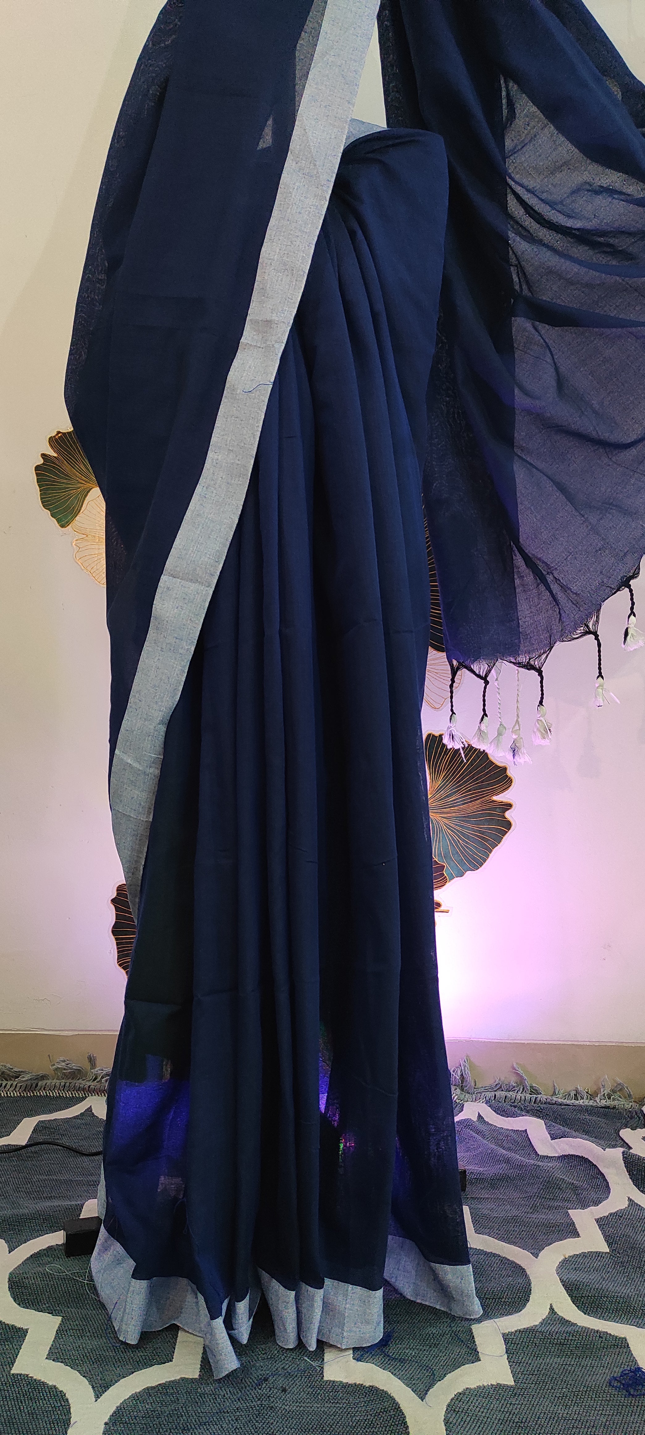 Khadi than saree: Blue and light blue