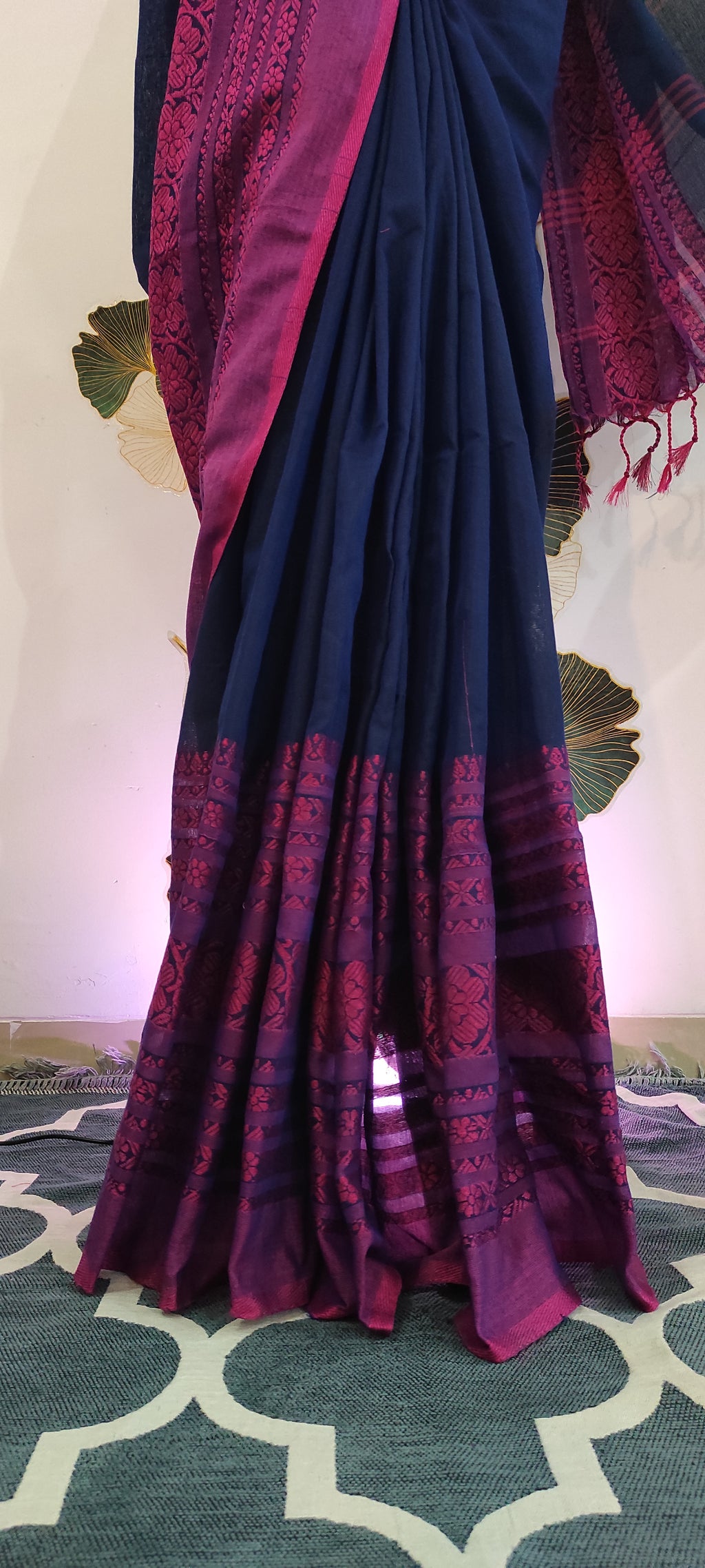 Begampuri Cotton handloom saree: Blue and pink