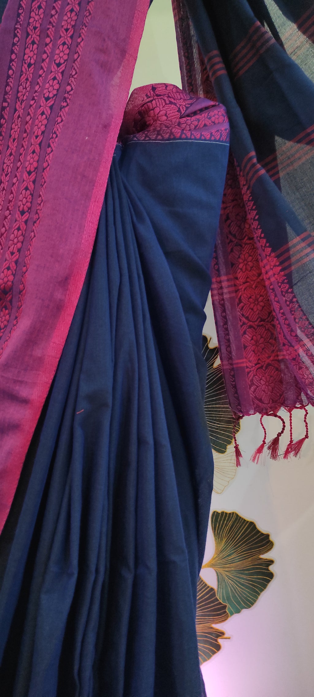 Begampuri Cotton handloom saree: Blue and pink