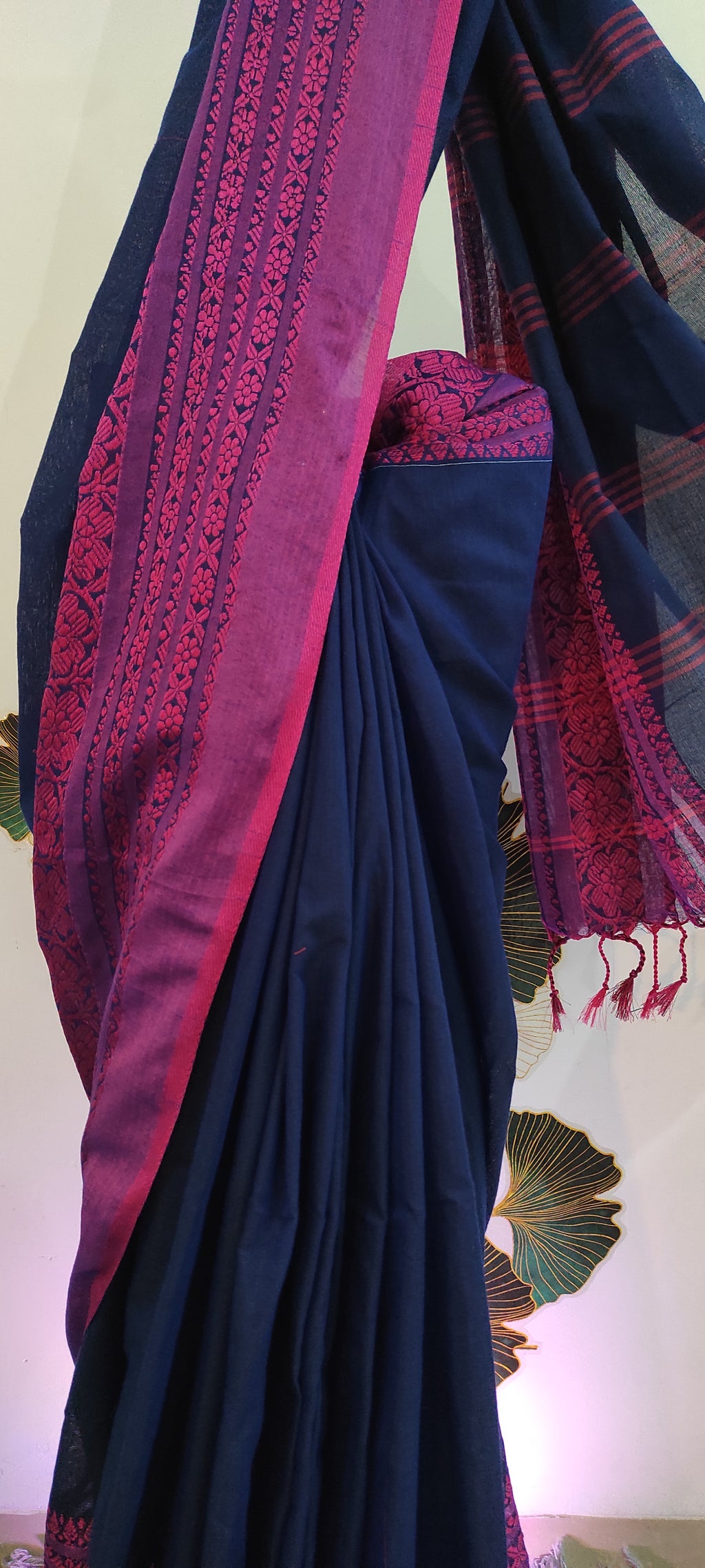 Begampuri Cotton handloom saree: Blue and pink
