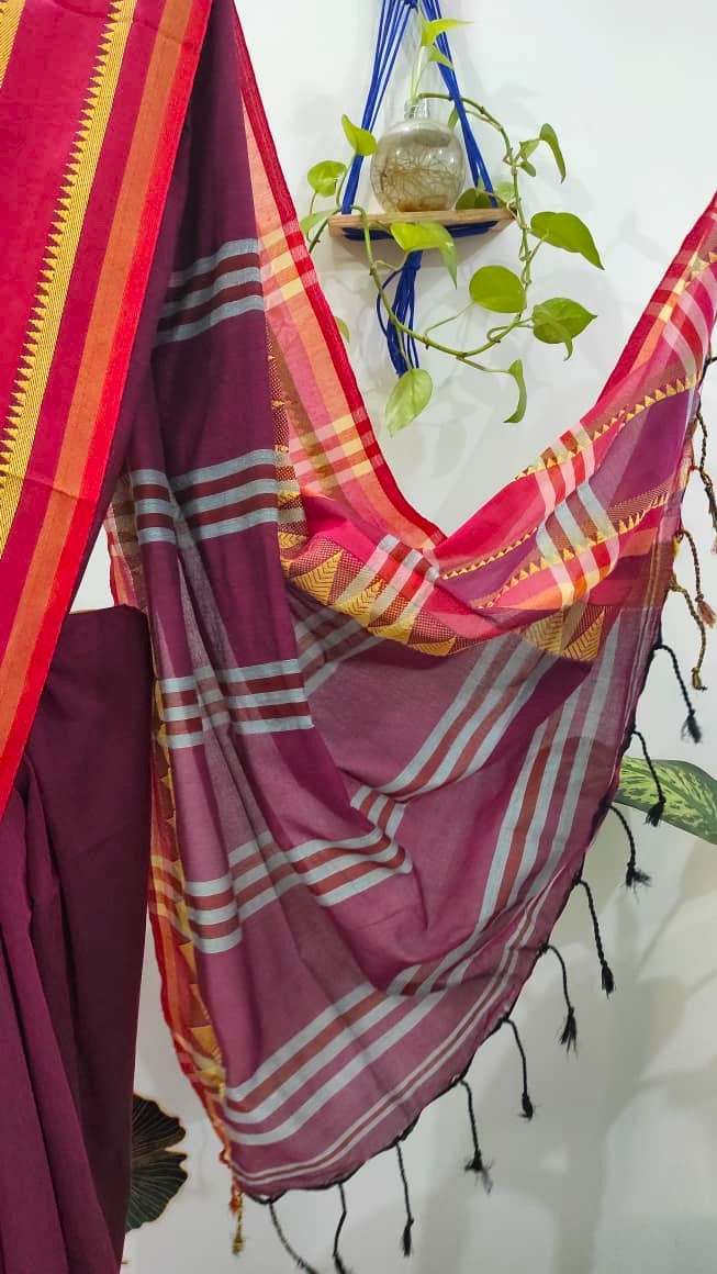 Madhubani cotton: purple with red border