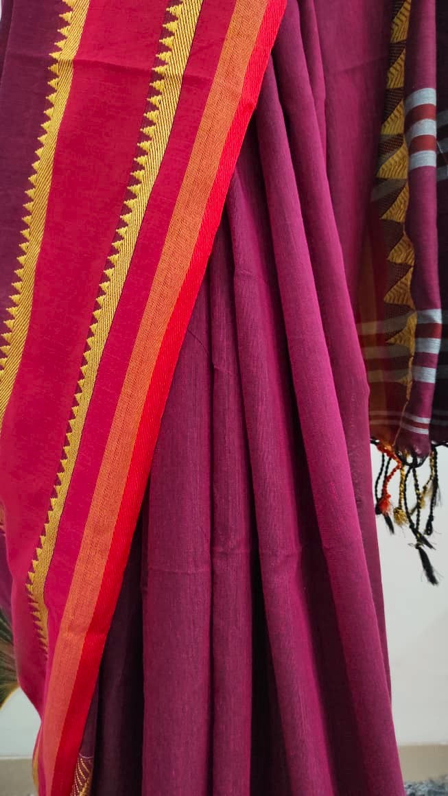 Madhubani cotton: purple with red border