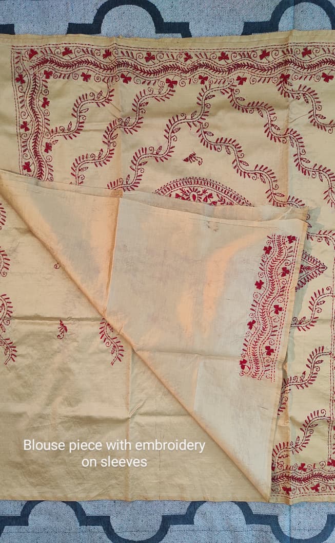 Kantha Stitch: Beige with red embroidery