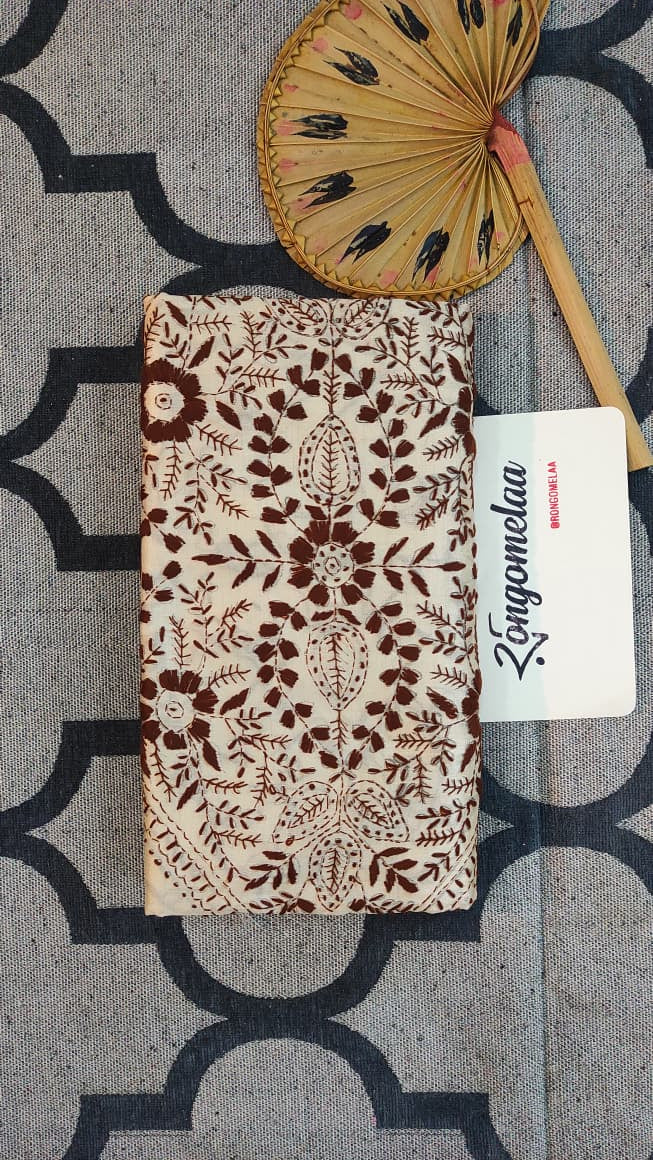 Kantha Stitch: Beige with brown embroidery