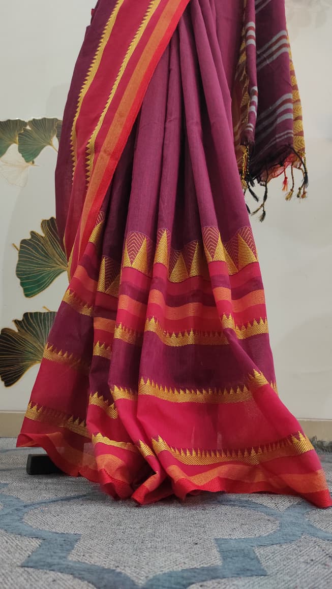 Madhubani cotton: purple with red border
