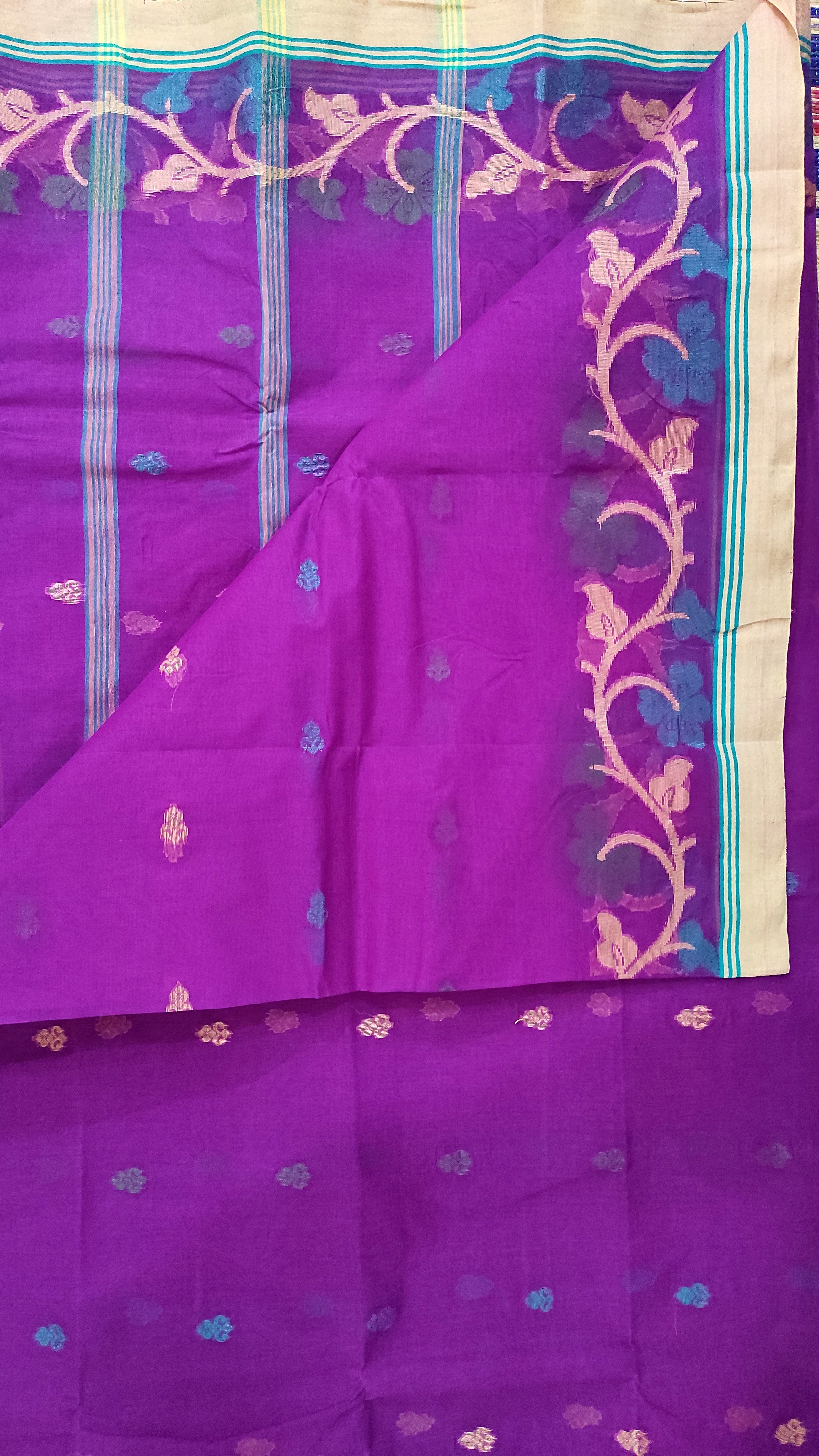 Purple saree with beige floral border handloom saree